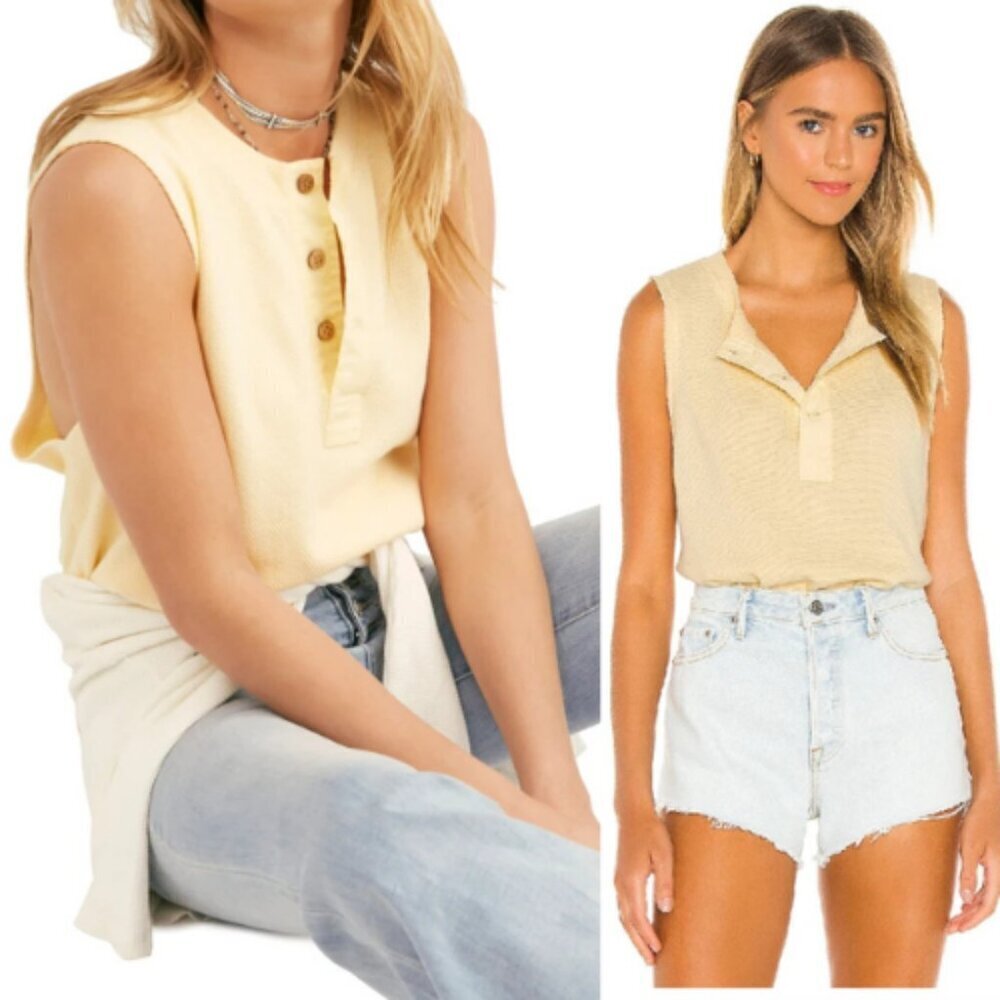 Free People intimately Peek Aye Yellow Sleeveless Henley Top 2326